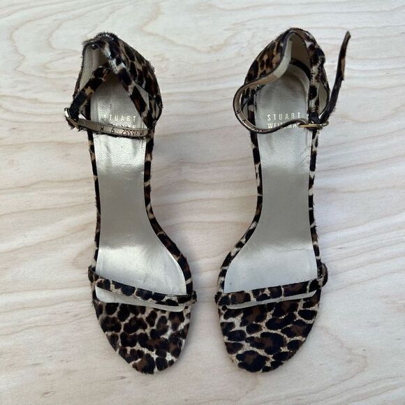 Stuart Weitzman Nudist Heels Sandal Leopard Print Calf Hair womens size 9 - Picture 4 of 12